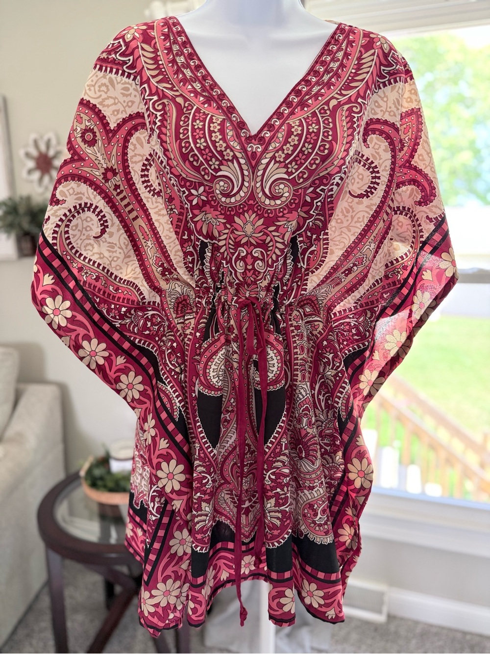 Paisley Pink Drawstring Swim Coverup Tunic